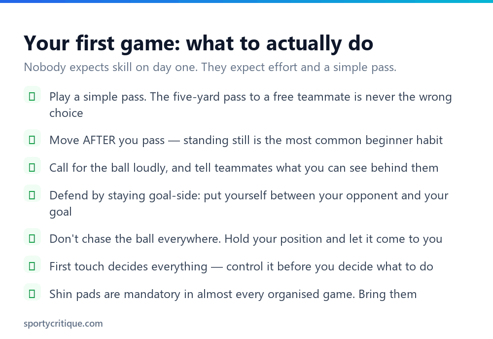 Checklist of what to do in your first soccer game as a beginner
