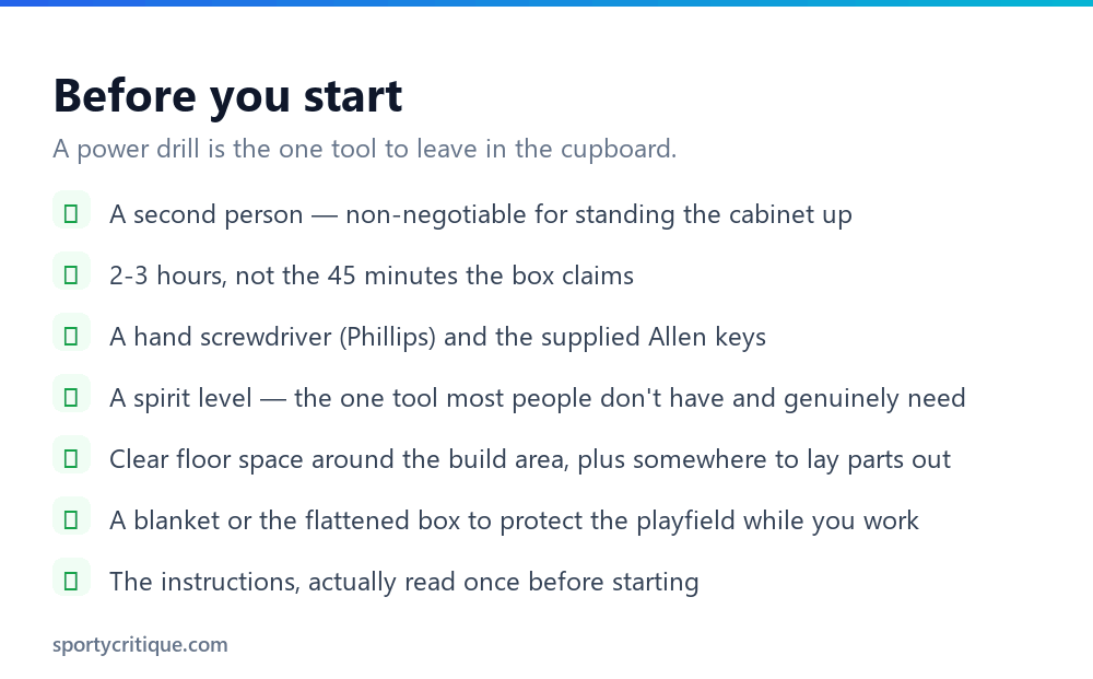 Checklist of what you need before assembling a foosball table