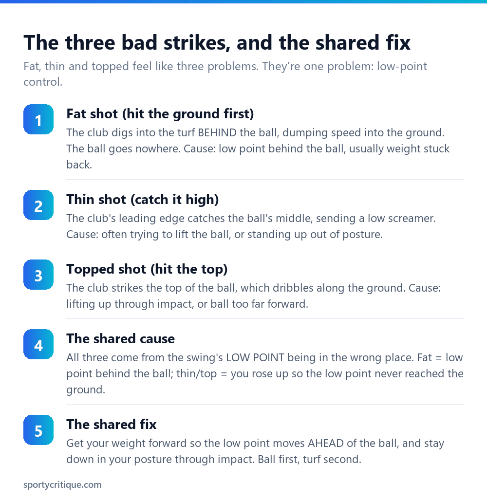 The three bad golf strikes fat thin and topped and the shared fix of low-point control