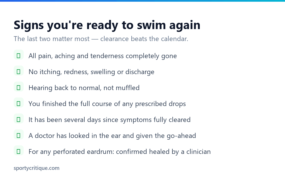 Checklist of signs you are ready to swim again after an ear infection