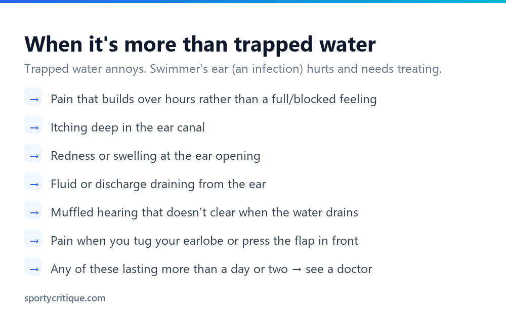 Warning signs that ear trouble after swimming is swimmer's ear infection not just trapped water