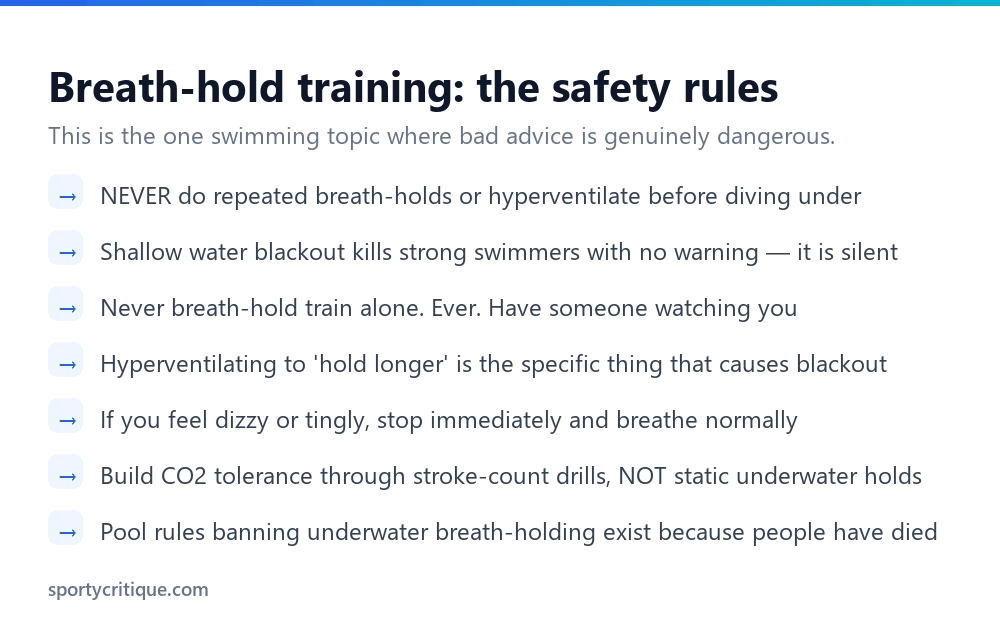Safety rules for breath-hold training in swimming to prevent shallow water blackout