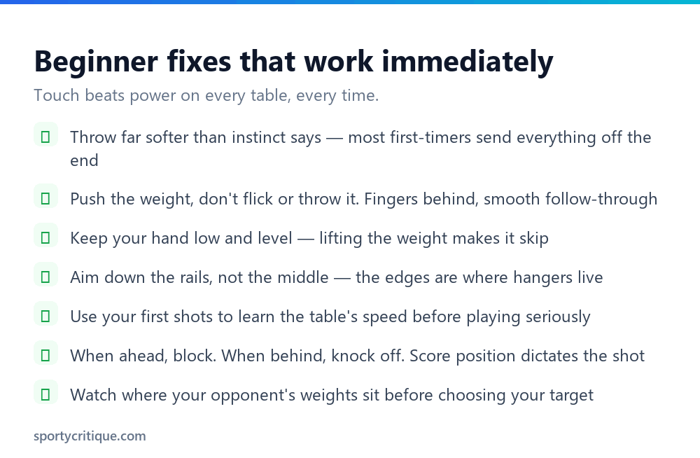 Checklist of beginner table shuffleboard tips for better control and scoring
