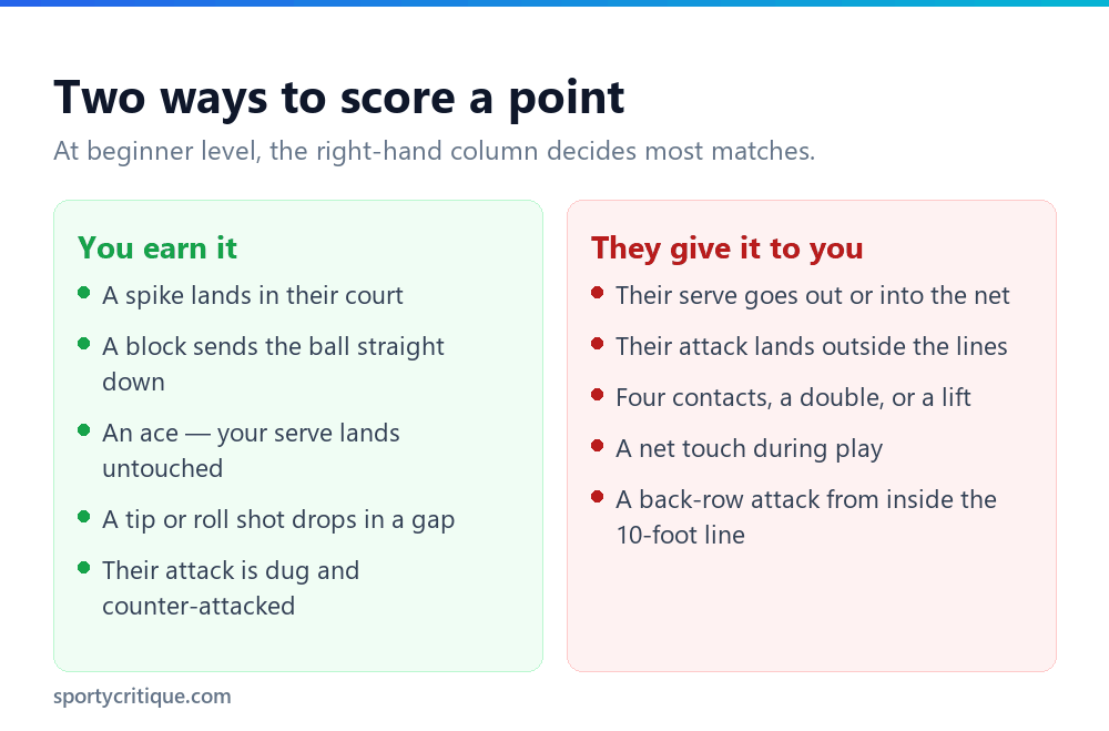 Chart comparing earned volleyball points versus points won from opponent errors