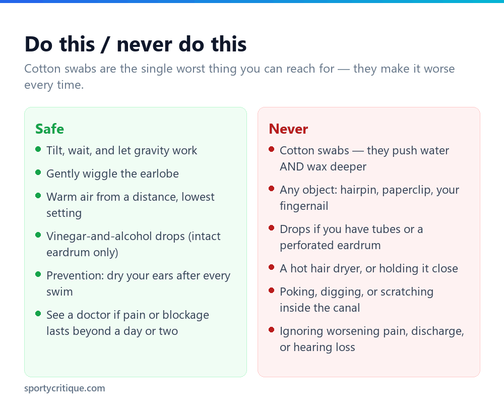 What to do and never do when getting water out of your ear after swimming