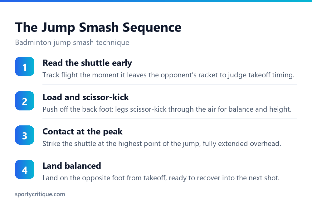 The steps of the badminton jump smash technique