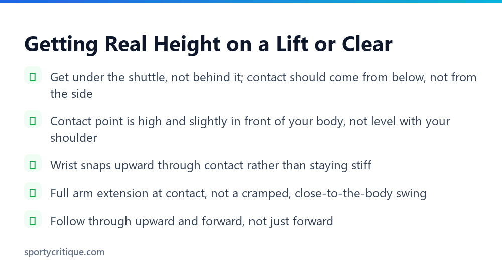 Five-point checklist for getting real height on a badminton lift or clear