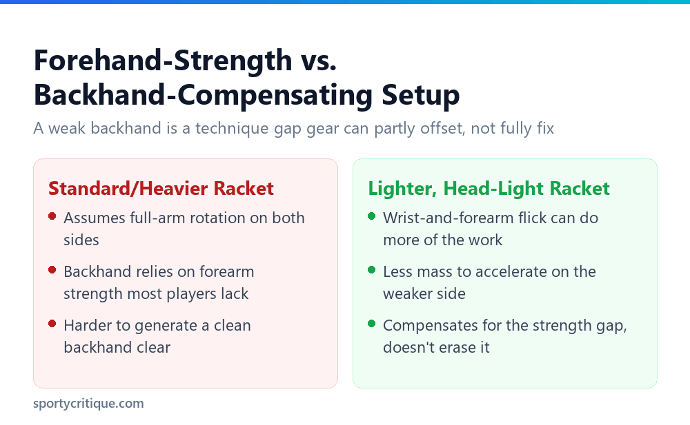 Standard racket versus a lighter racket for compensating a weak backhand