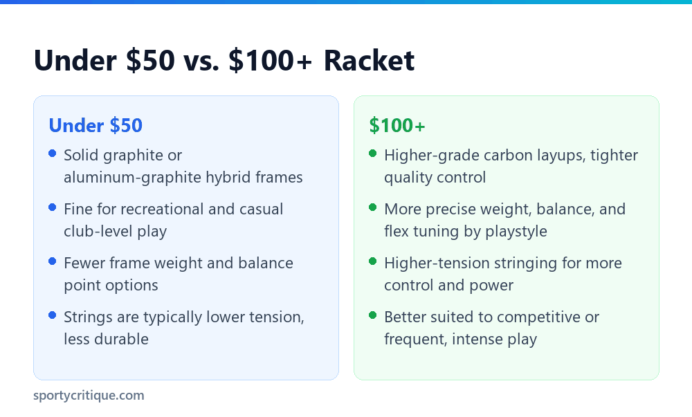 Comparison of a budget badminton racket and a premium badminton racket