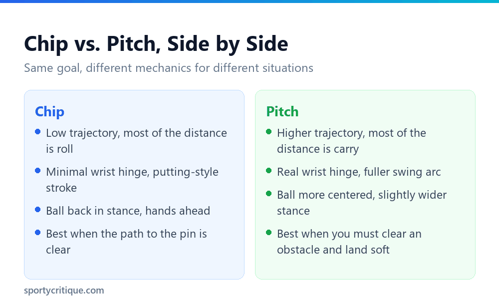 Golf chip versus pitch shot mechanics compared
