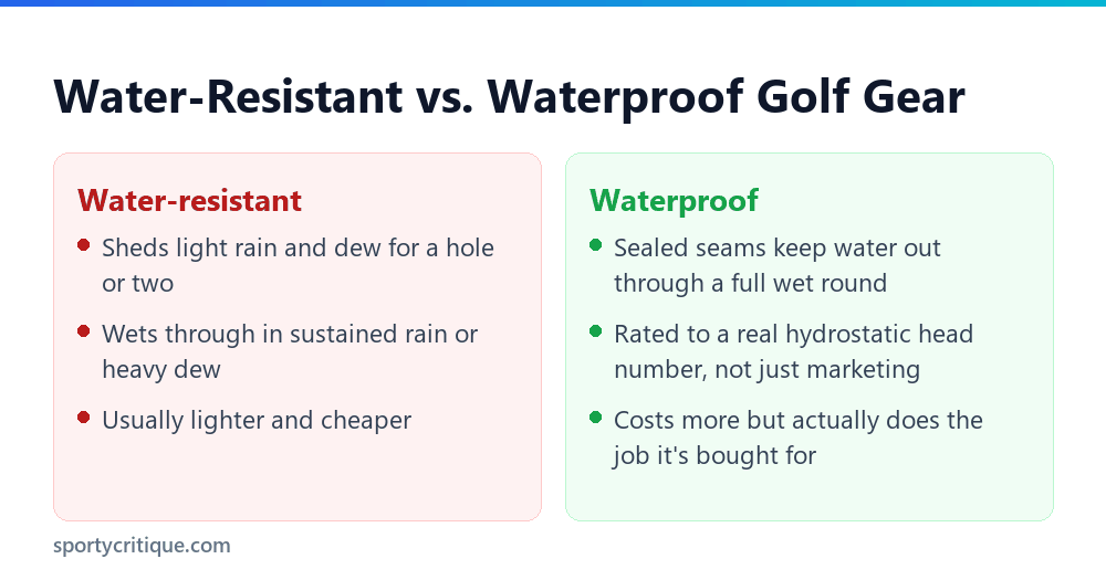 Water resistant versus waterproof golf rain gear