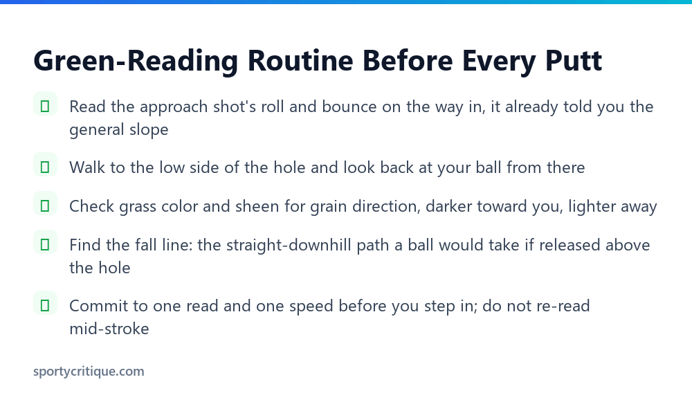 Five-step routine for reading a green before putting