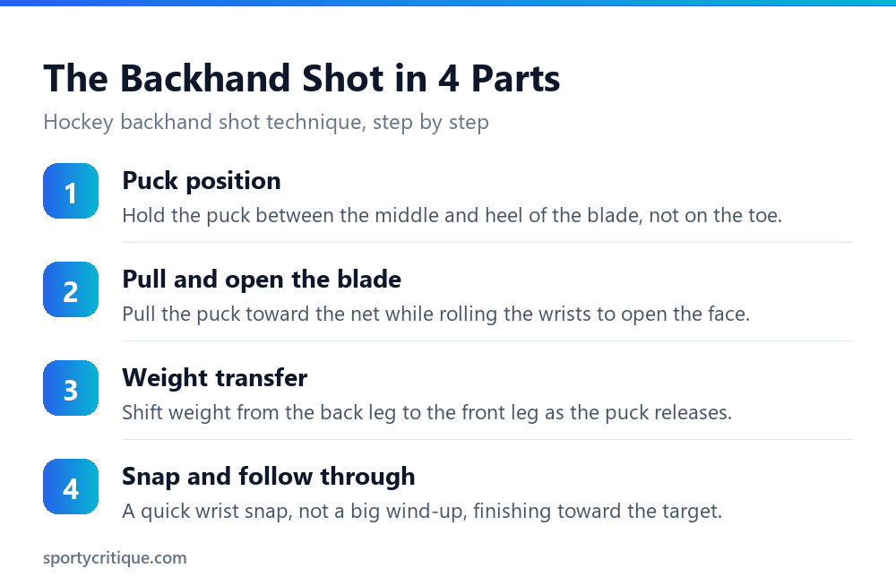 The four parts of a hockey backhand shot