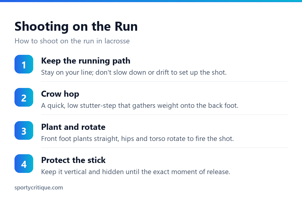 The steps for shooting on the run in lacrosse