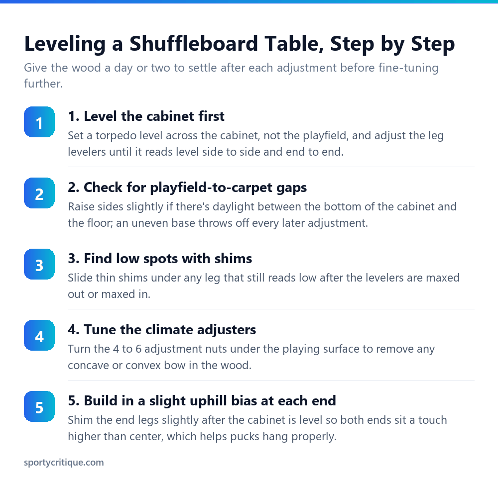 Step by step guide to leveling a shuffleboard table