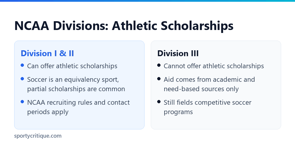 Comparison of NCAA Division I, II, and III soccer scholarship rules