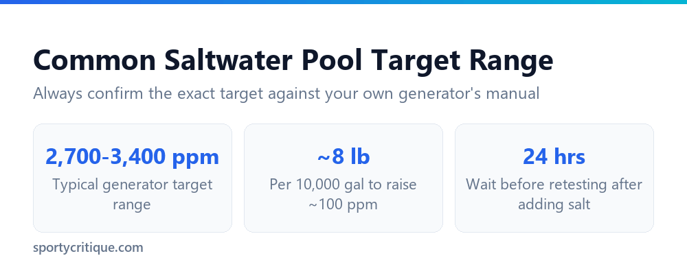 Saltwater pool salt target range and dosing reference