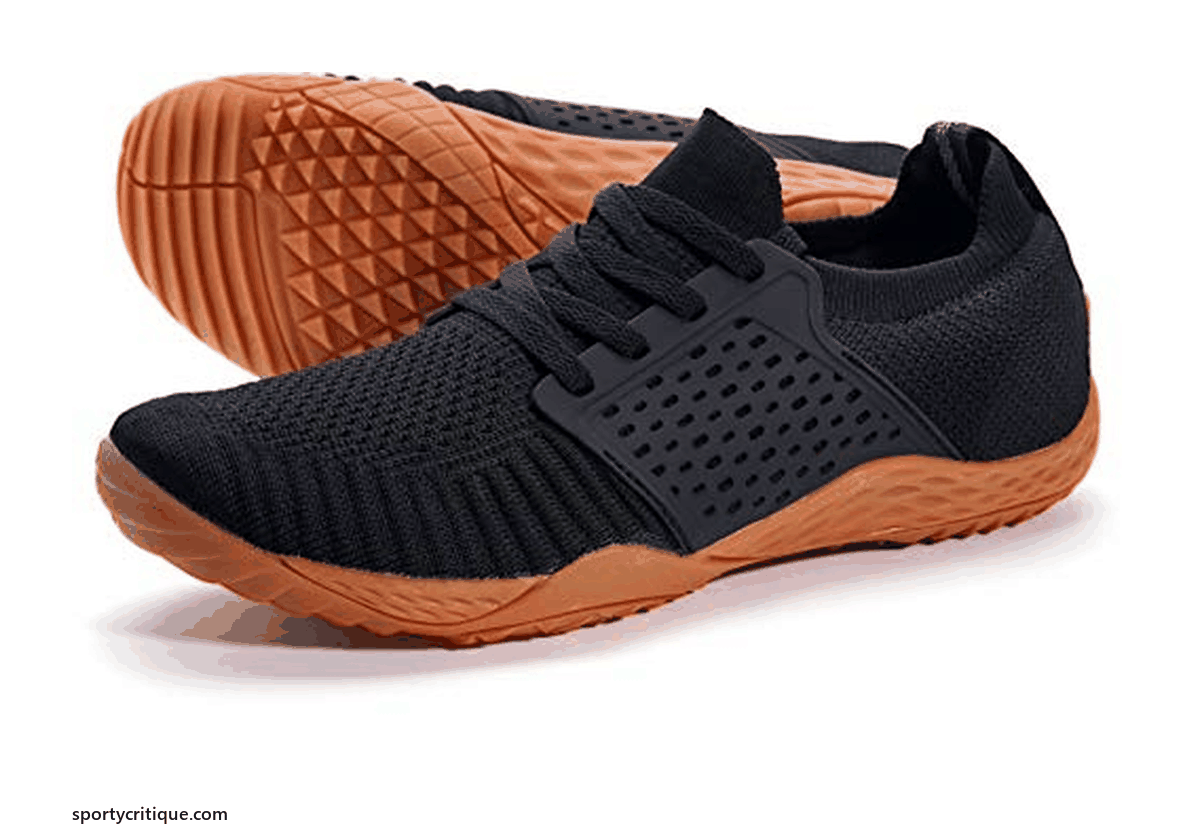 WHITIN women's wide toe box barefoot trail runner in black and gum