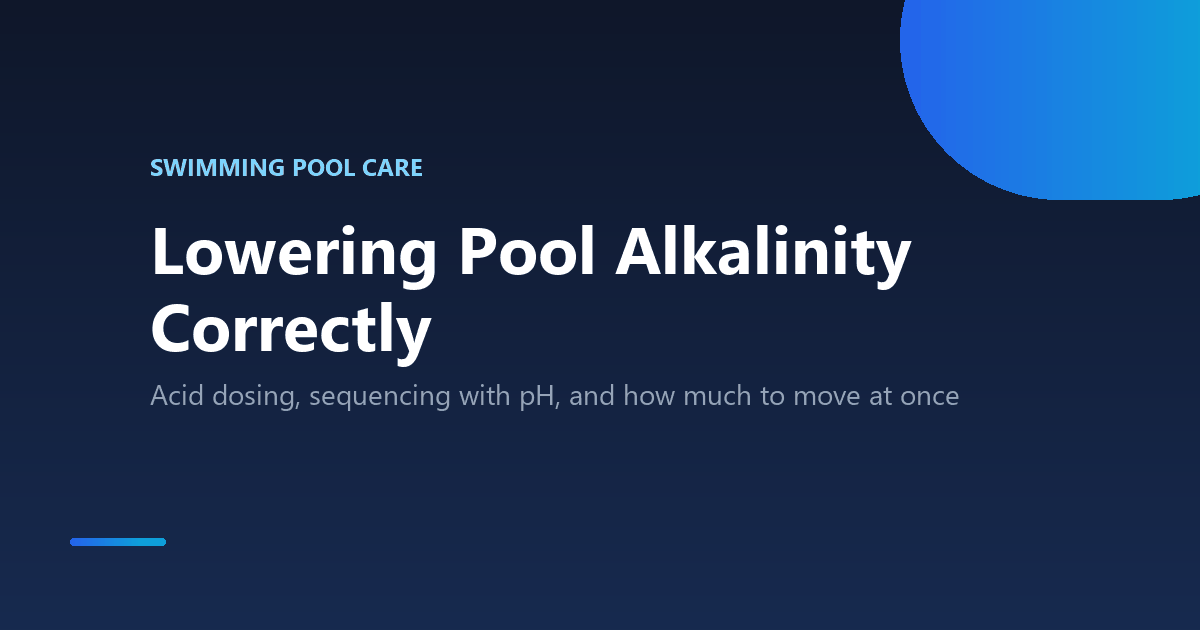Pool test kit showing total alkalinity result next to a bottle of pool acid