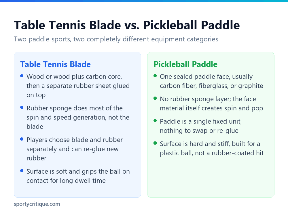 Table tennis blade technology compared to pickleball paddle technology