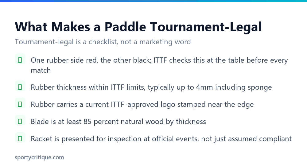 Checklist for what makes a table tennis racket tournament legal